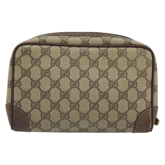 GUCCI GG Supreme Clutch Bag PVC Beige Auth hk3292 - Picture 2 of 16